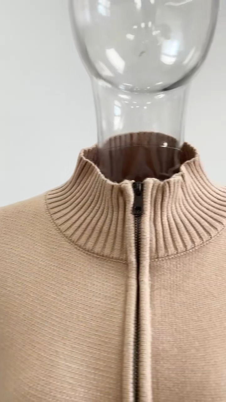 Elegant short-sleeved women's cardigan, tied at the waist, O-neck, zipper, slim fit
