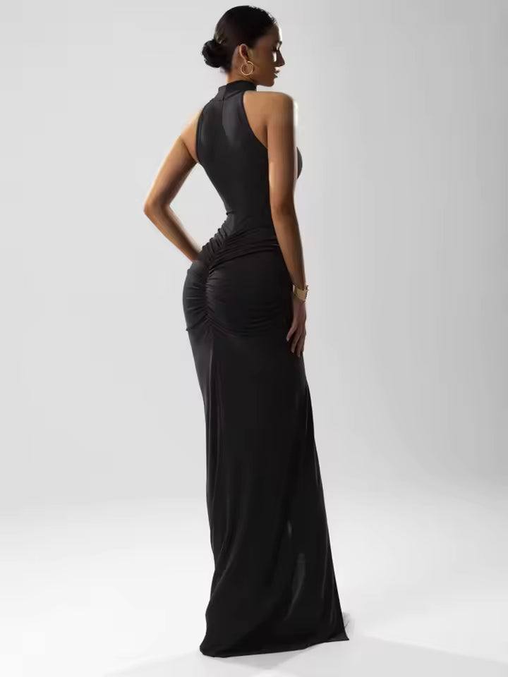 Women's Sleeveless Off Shoulder Bodycon Pleated Long Dress, High Waist, Elegant, Summer Club Party Dress