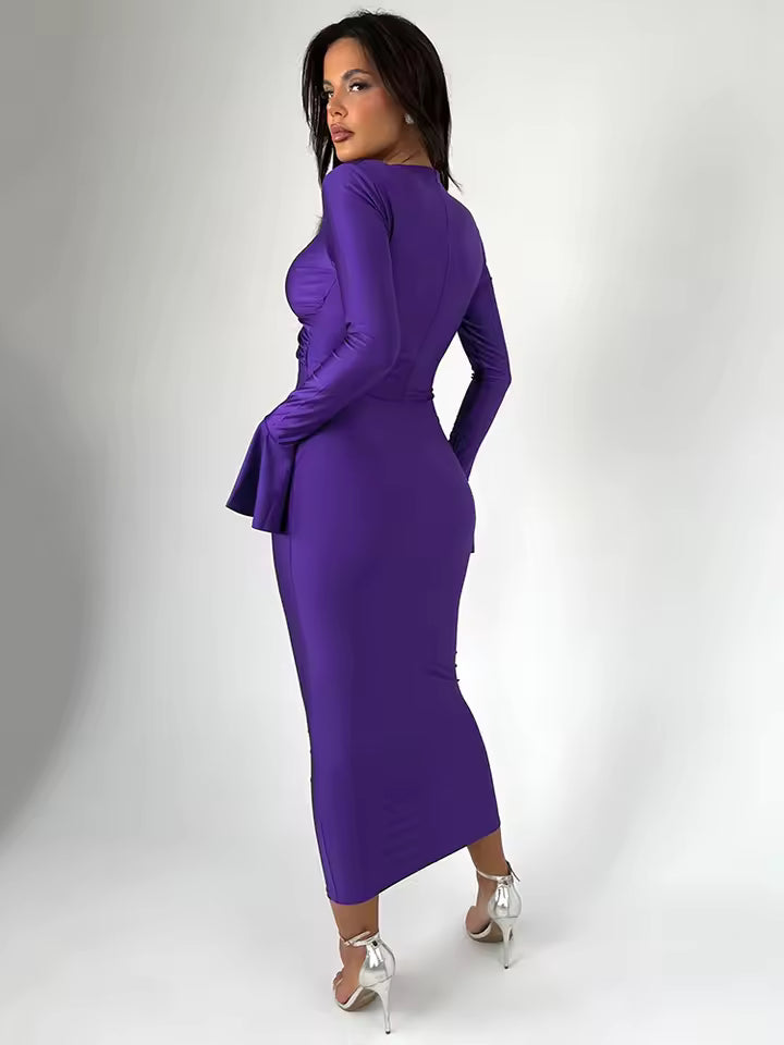 Sexy elegant backless maxi dress for women new spring v neck long flared sleeve tight evening party dress